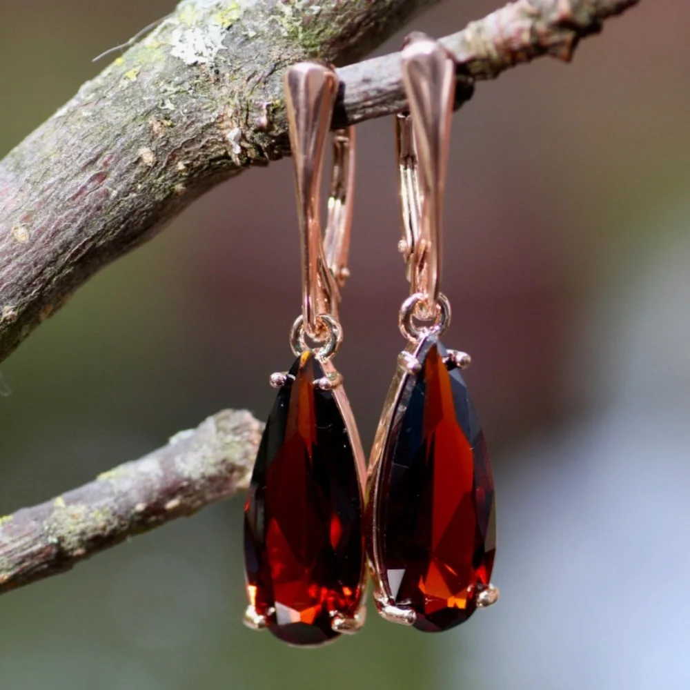 Sold❌️New Red Garnet Earrings 18k Rose Gold Vermeil , January Birthstone - Picture 8 of 12